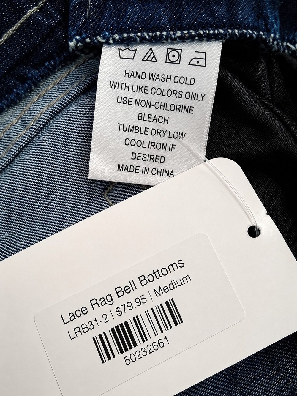 ONE24RAGS Boutique Lace Rag Bell Bottom Pull-On Jeans Medium NWT Boho Flare - Picture 7 of 12